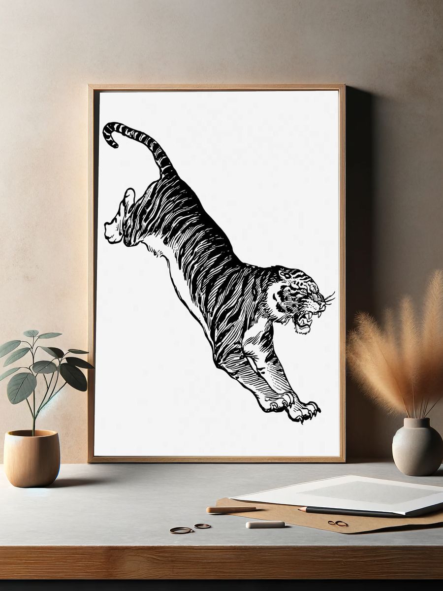 Jumping tiger, vintage animal illustration. — room view 2