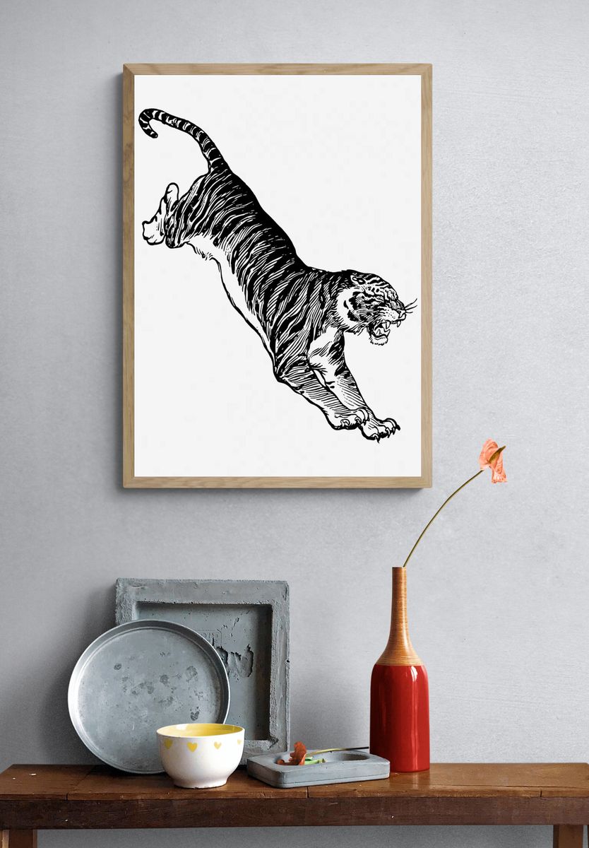 Jumping tiger, vintage animal illustration. — room view 3