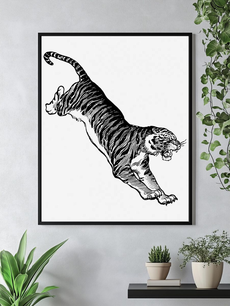 Jumping tiger, vintage animal illustration. — room view 4