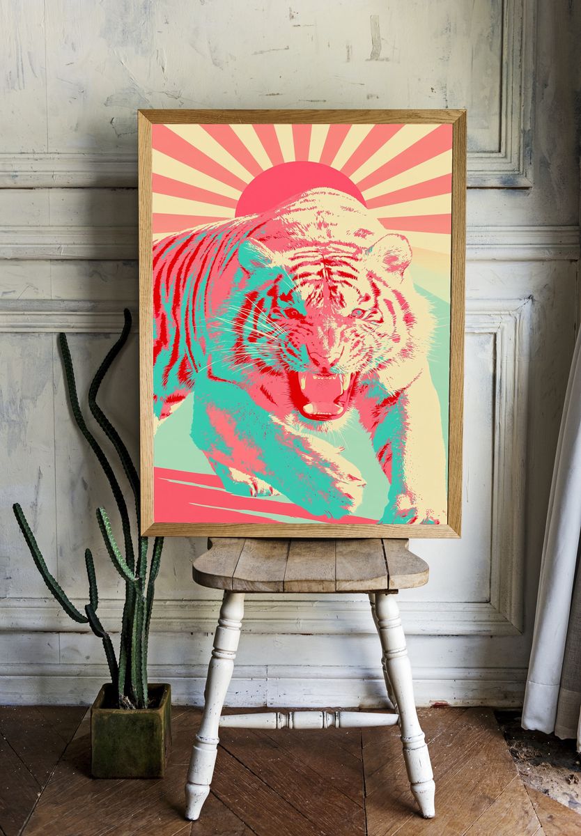 Roaring Tiger Pop Art Poster. room preview