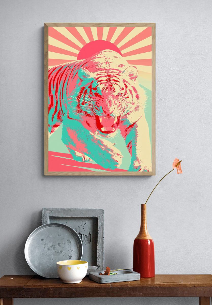 Roaring Tiger Pop Art Poster. — room view 3