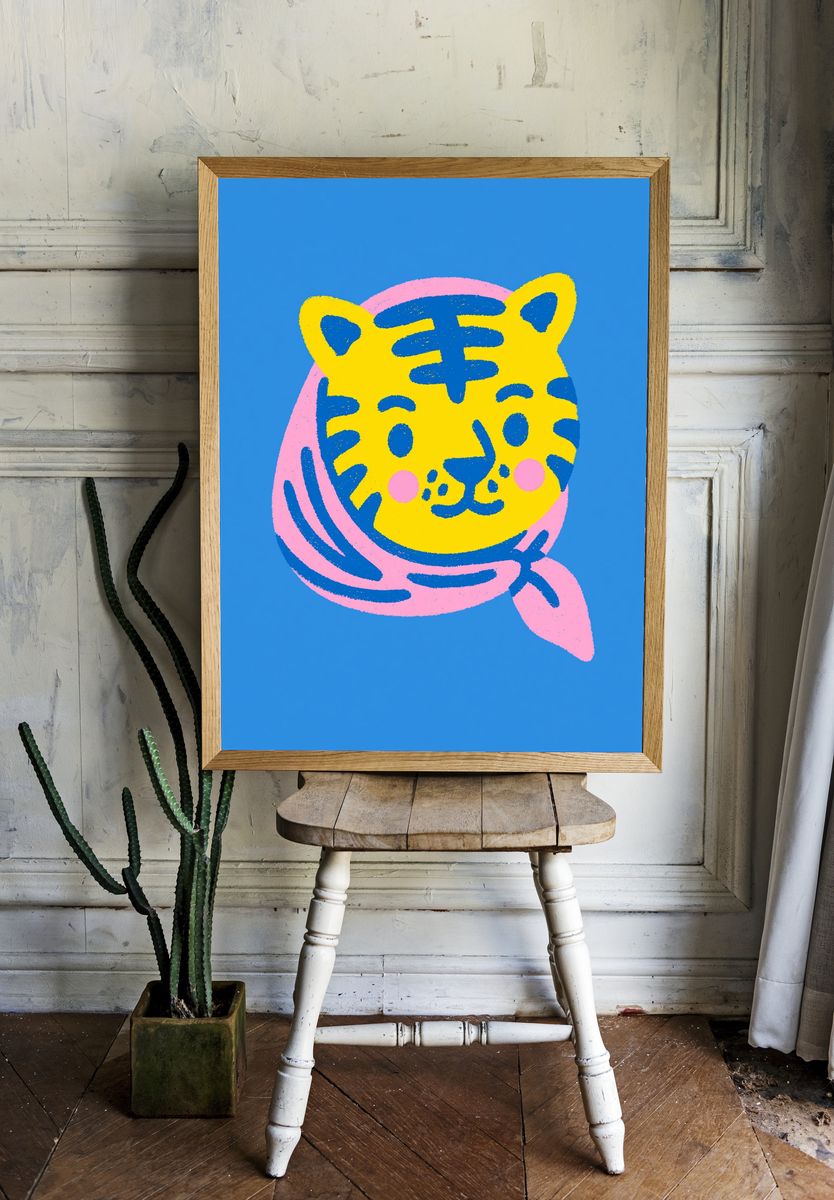 Playful Tiger Illustration Poster. room preview