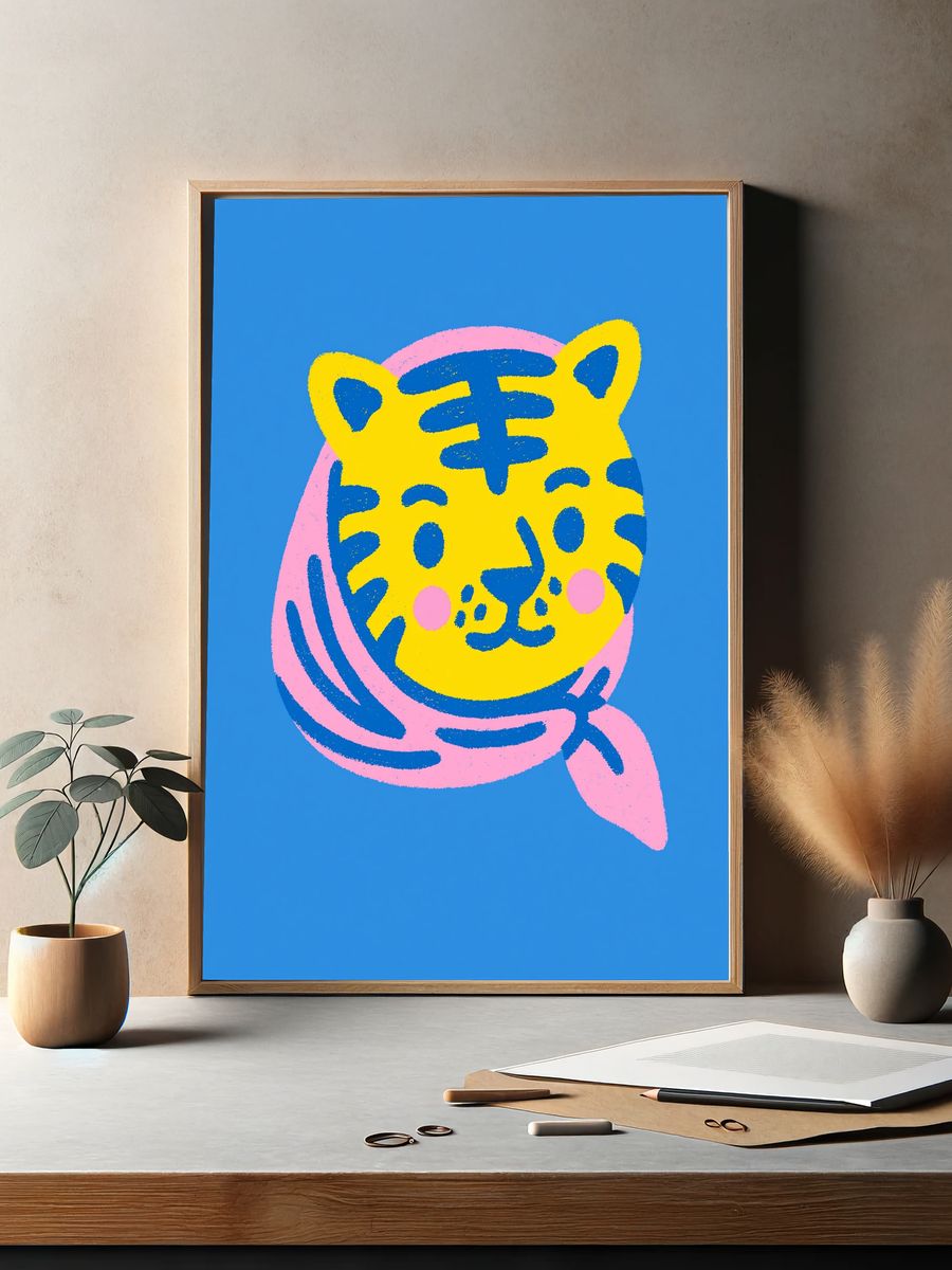 Playful Tiger Illustration Poster. — room view 2