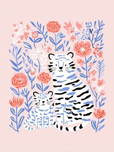 Tiger Family Floral Illustration Poster.