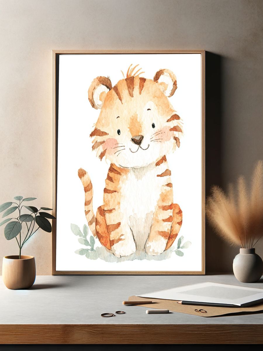 Cute Tiger Illustration Poster. — room view 2