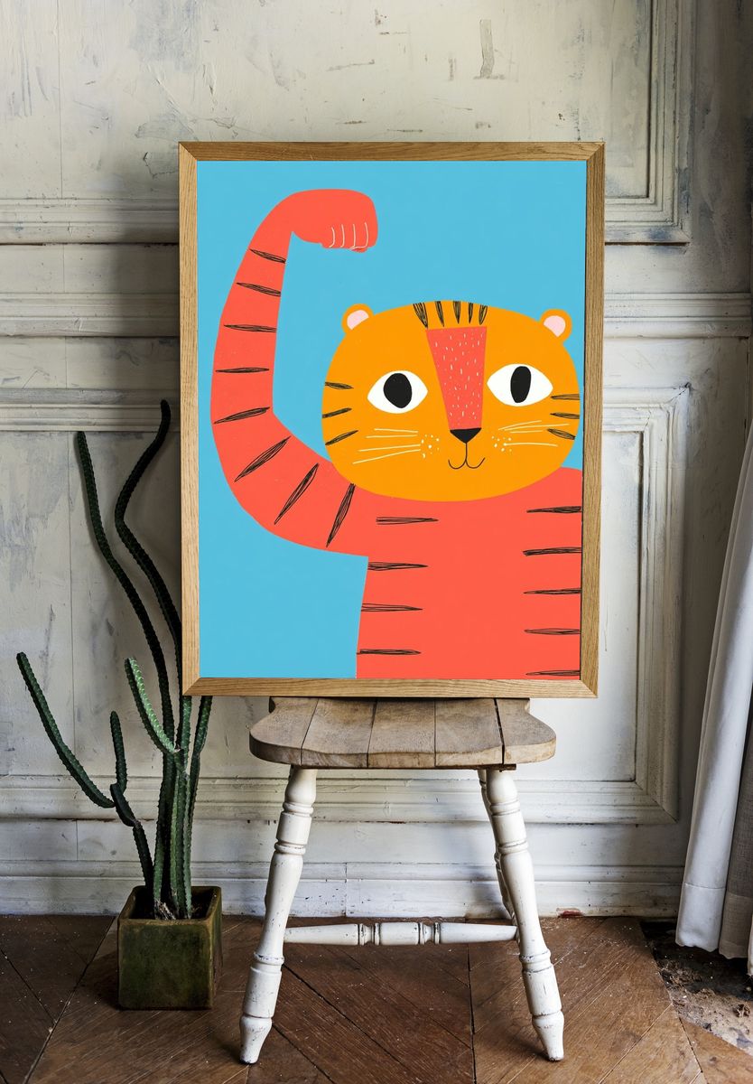 Strong Tiger Illustration Poster. — room view 1