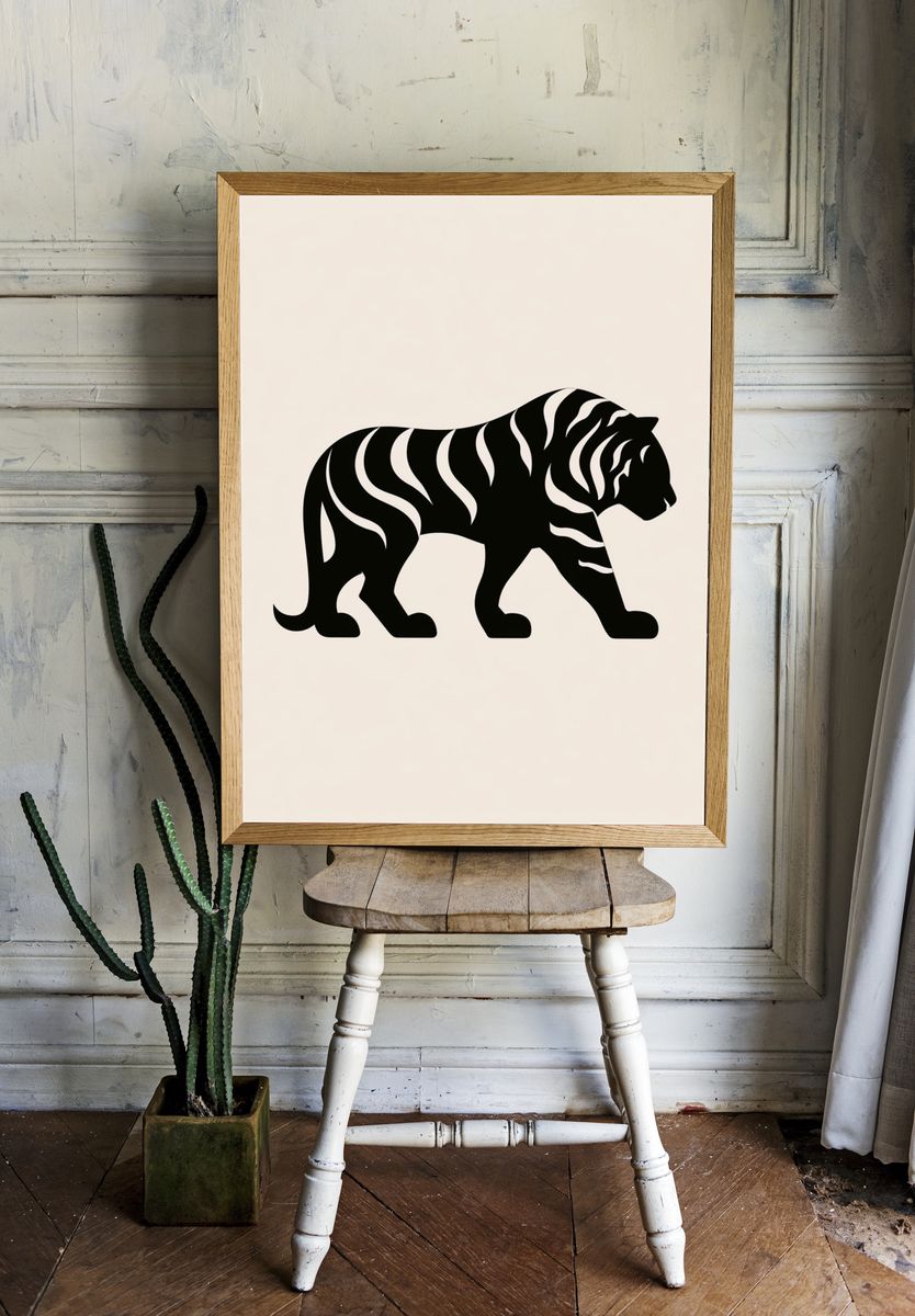 Walking Tiger Minimalist Print. room preview