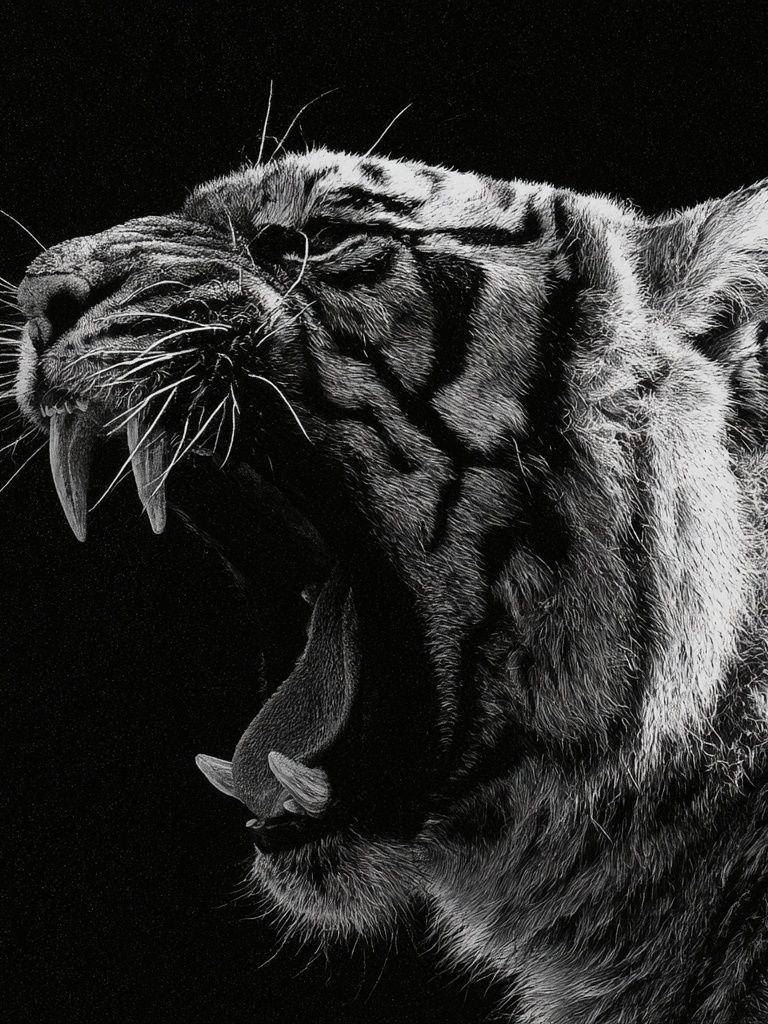 Roaring Tiger Black-White Poster. poster detail