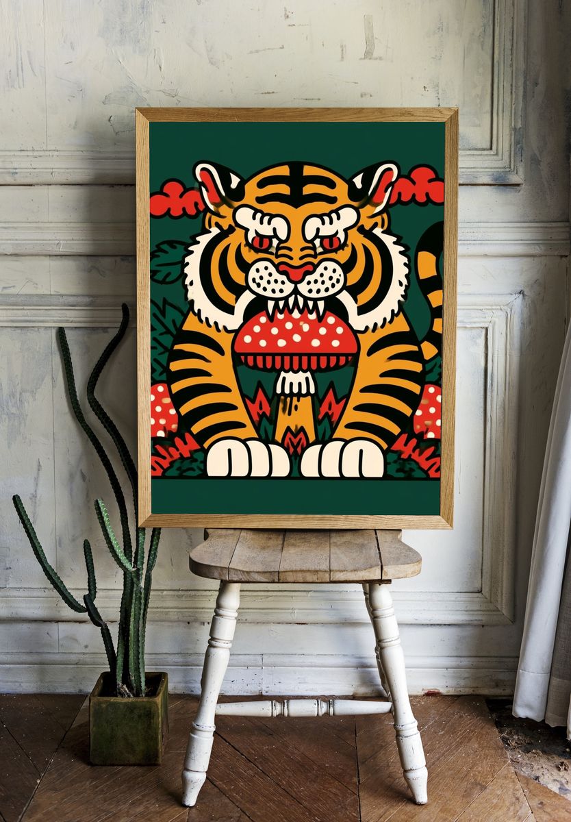 Tiger Mushroom Illustration Poster. — room view 1