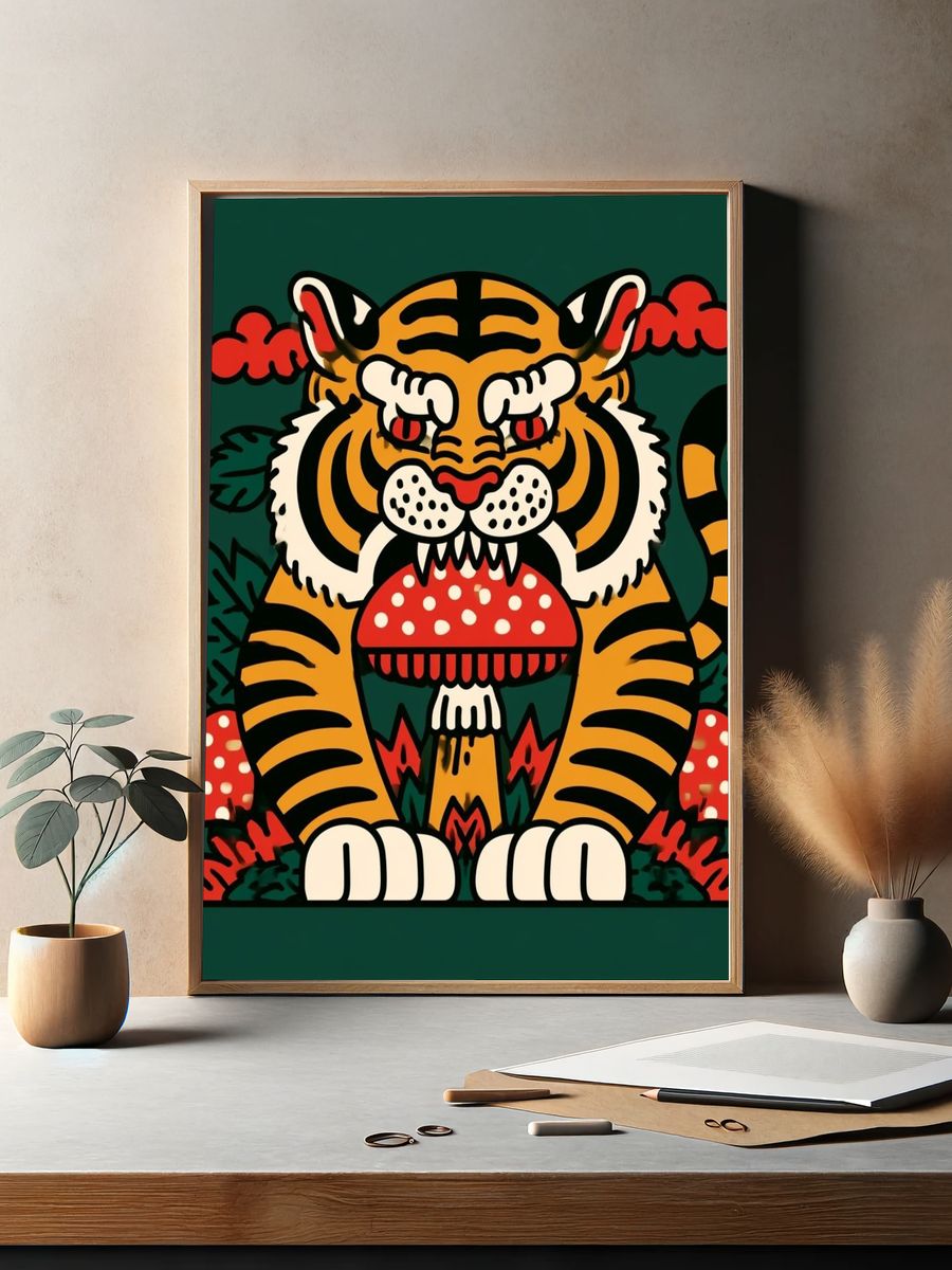 Tiger Mushroom Illustration Poster. — room view 2