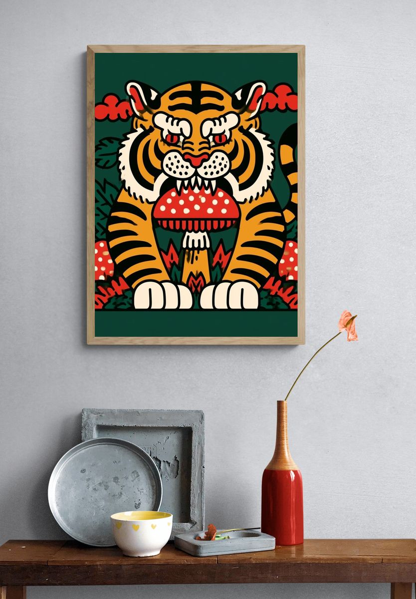 Tiger Mushroom Illustration Poster. — room view 3