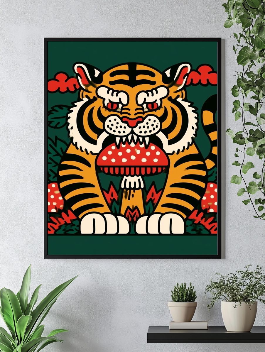 Tiger Mushroom Illustration Poster. — room view 4