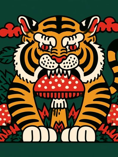 Tiger Mushroom Illustration Poster.