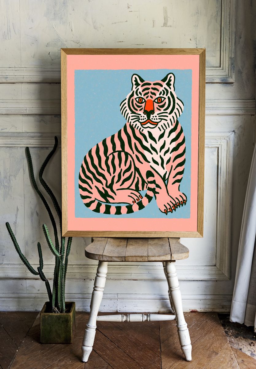 Pink Tiger Illustration Poster. room preview