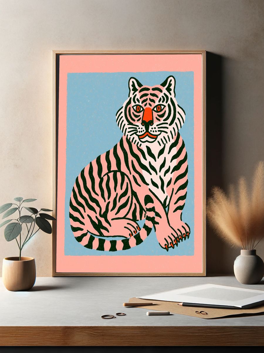 Pink Tiger Illustration Poster. — room view 2
