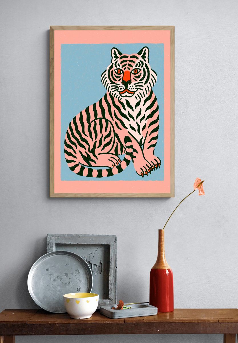 Pink Tiger Illustration Poster. — room view 3