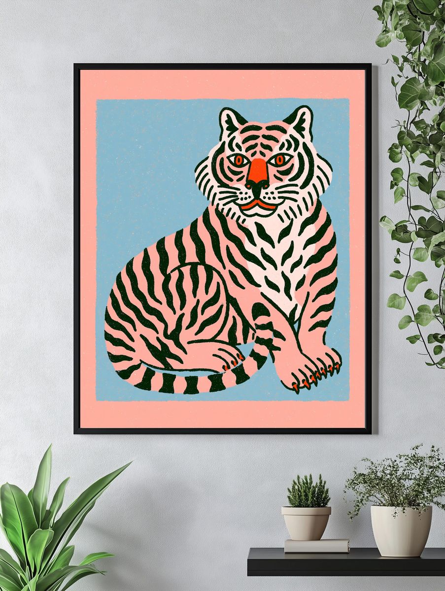 Pink Tiger Illustration Poster. — room view 4