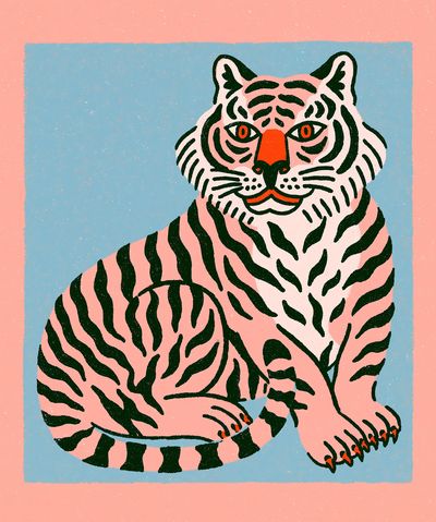Pink Tiger Illustration Poster.
