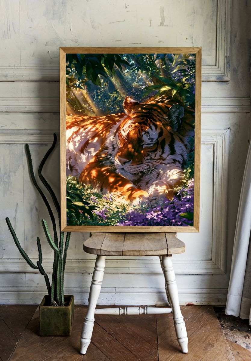 Sleeping Tiger Jungle Illustration Poster. room preview