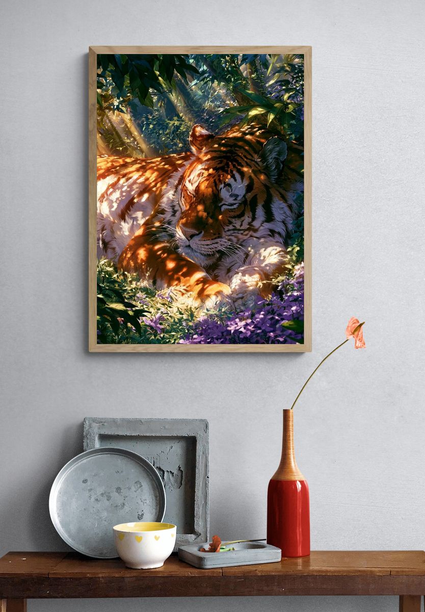 Sleeping Tiger Jungle Illustration Poster. — room view 3