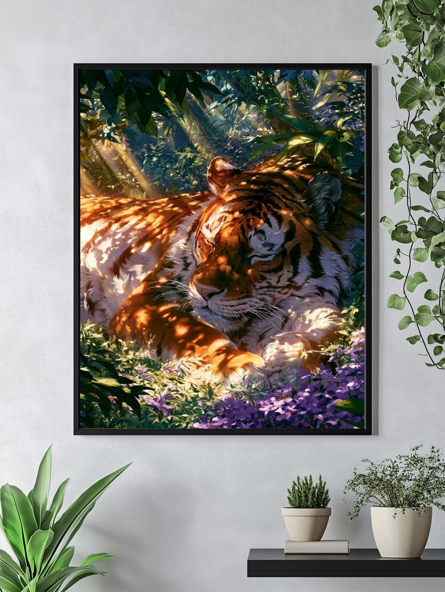 Sleeping Tiger Jungle Illustration Poster. — room view 4