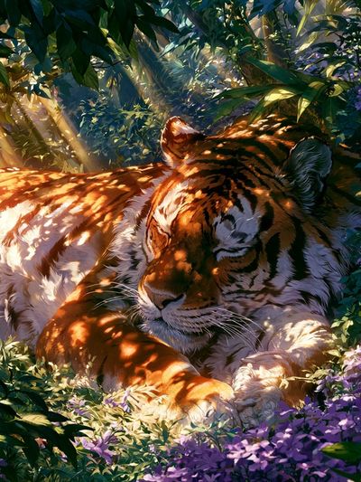 Sleeping Tiger Jungle Illustration Poster.