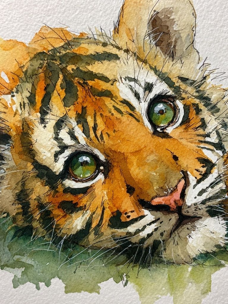 Playful Tiger Cub — Watercolor Print. poster detail