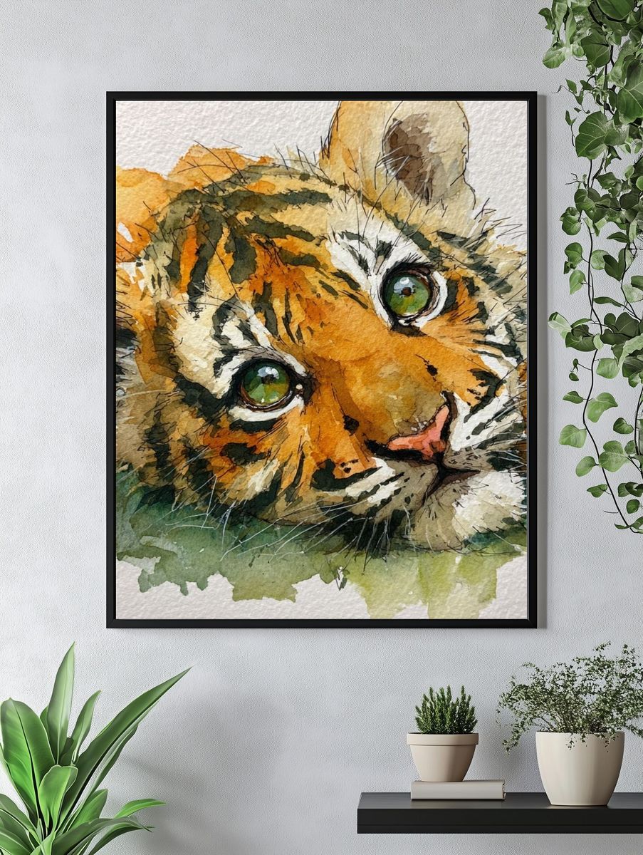 Playful Tiger Cub — Watercolor Print. — room view 4