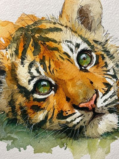 Playful Tiger Cub — Watercolor Print. poster print