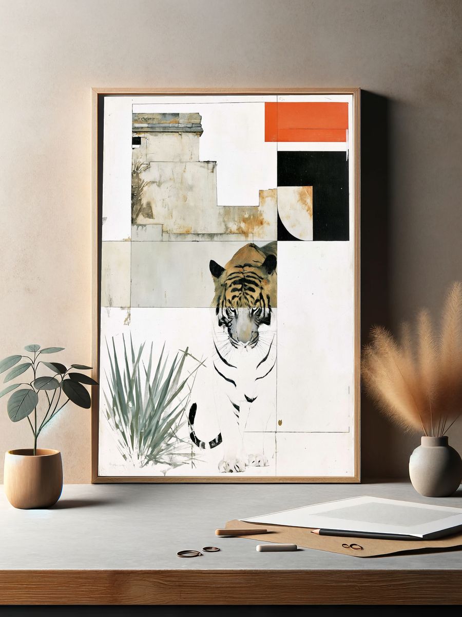 Tiger Collage Illustration Poster. — room view 2