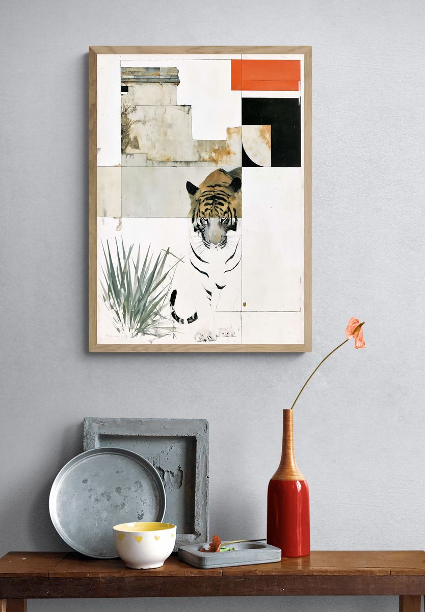 Tiger Collage Illustration Poster. — room view 3