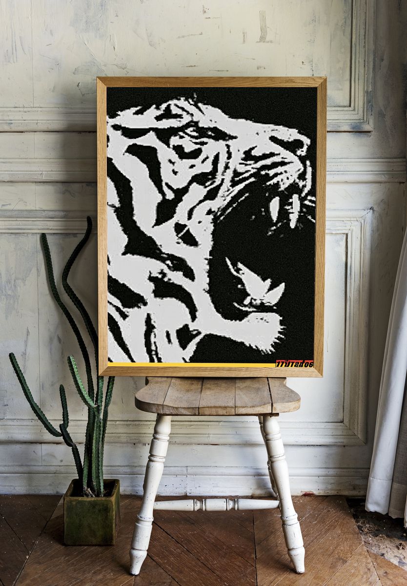 Tiger Face Black-White Poster. room preview