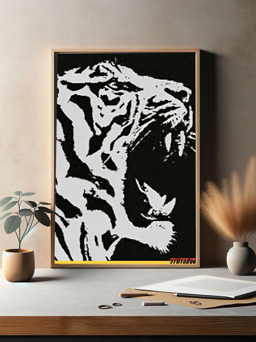 Tiger Face Black-White Poster. — room view 2