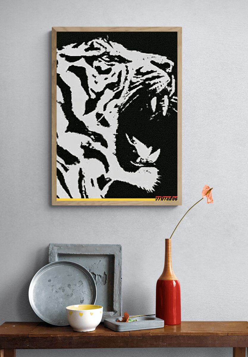 Tiger Face Black-White Poster. — room view 3