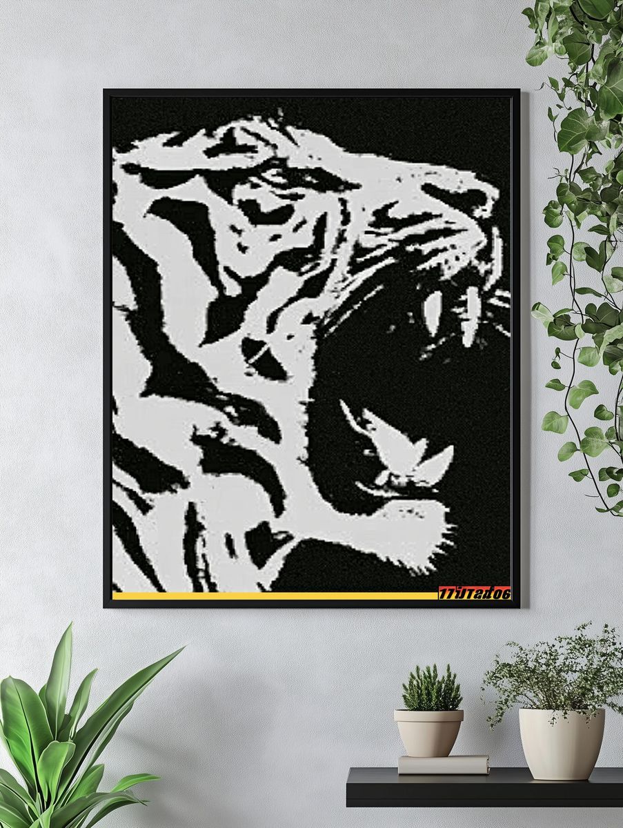 Tiger Face Black-White Poster. — room view 4