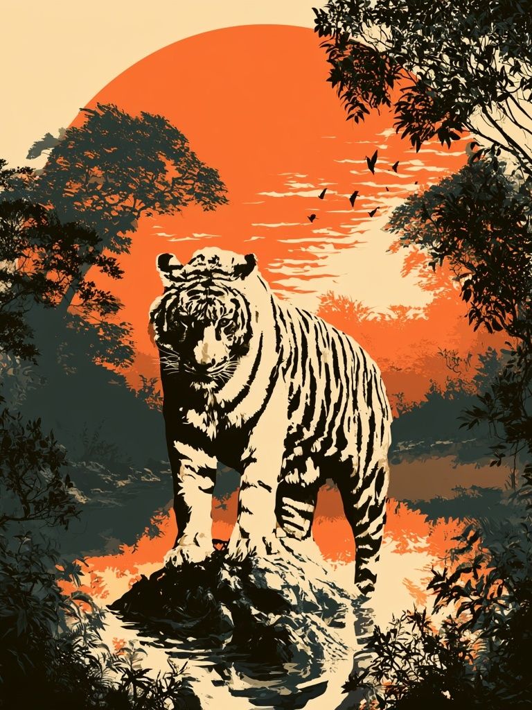 Tiger at Sunset Illustration Poster. poster — illustration art