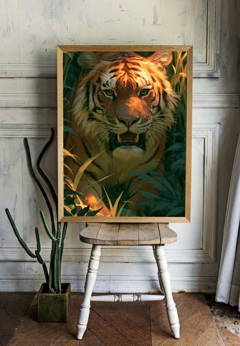 Tiger in Jungle Illustration Poster. — room view 1