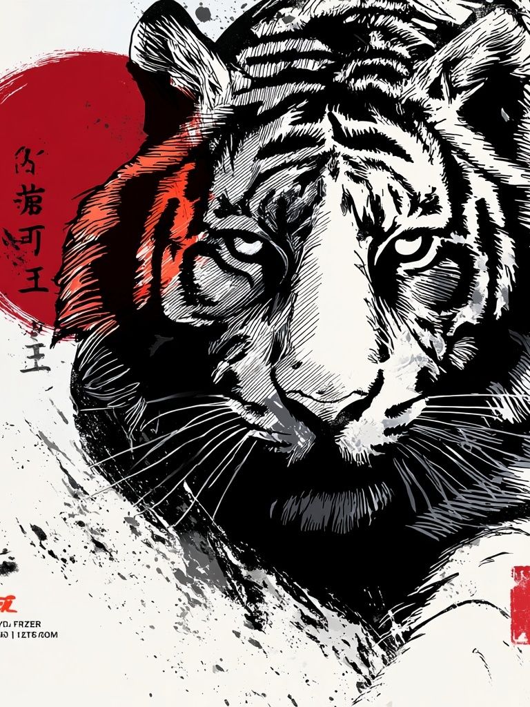 Tiger Ink Brush Poster. poster — animals art