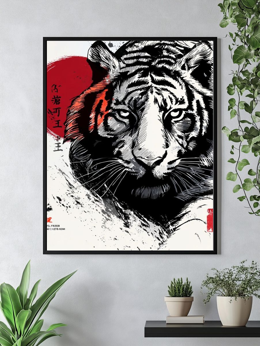 Tiger Ink Brush Poster. — room view 4