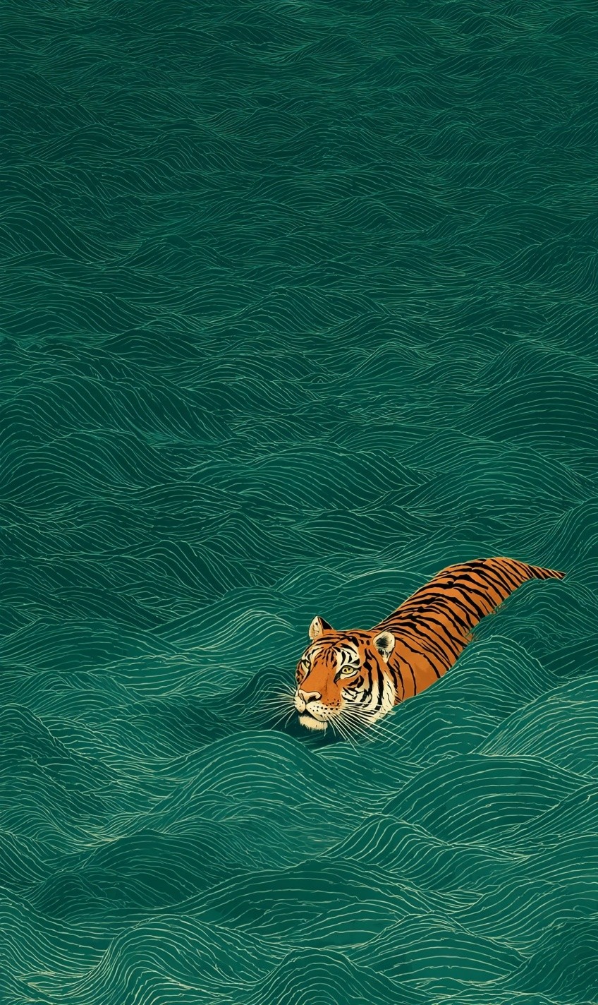 Tiger Swimming — Illustration Print. poster — illustration art