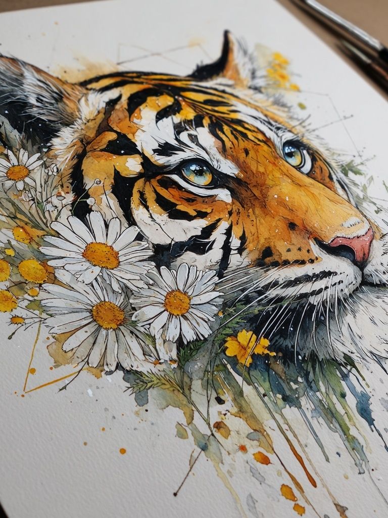 Tiger Watercolor Floral Poster. poster — animals art