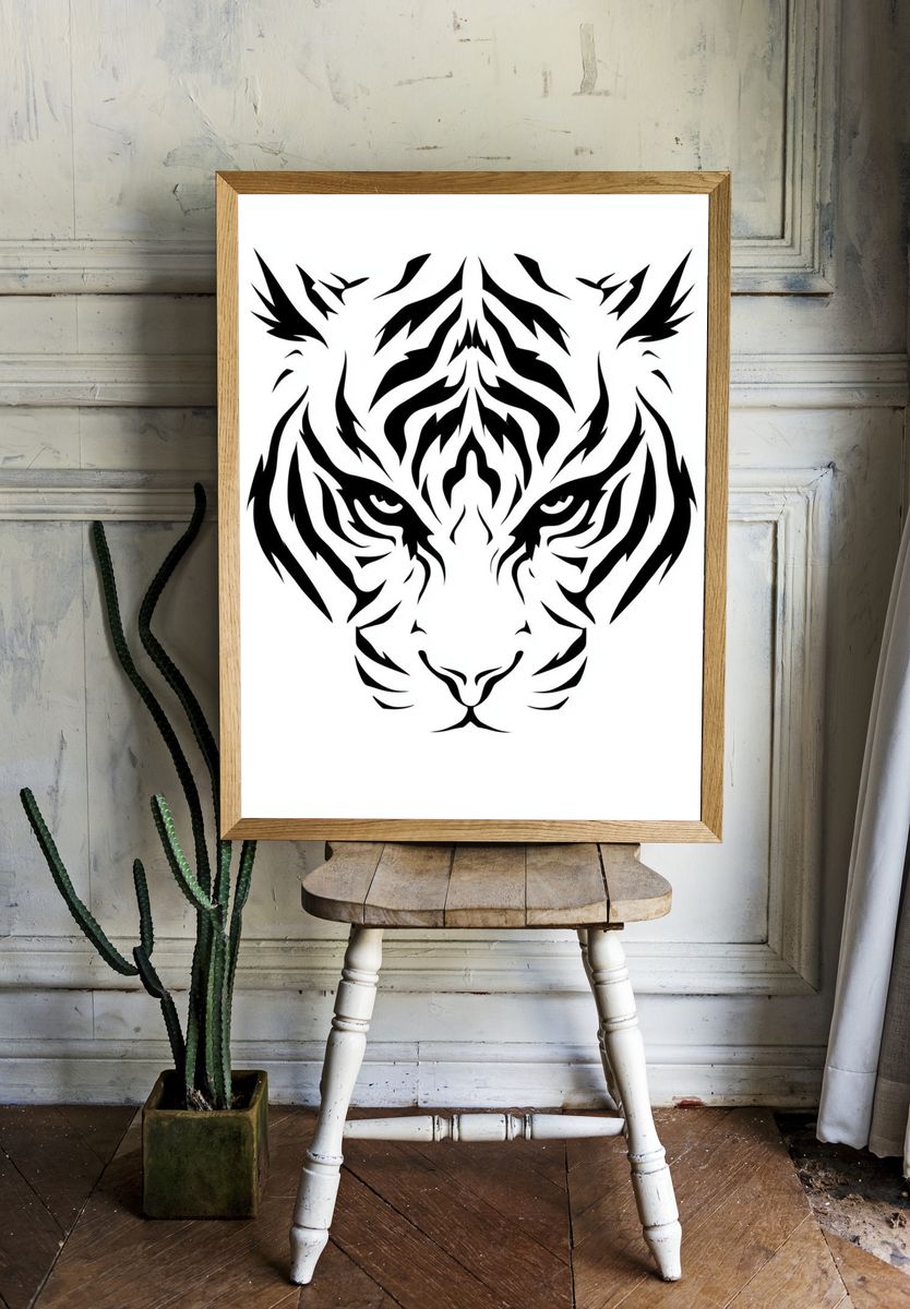 Tiger Face Line Art Poster. room preview