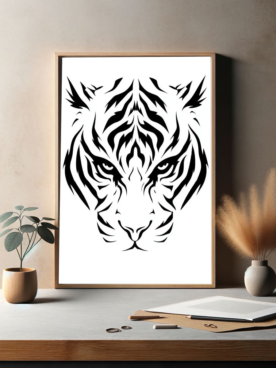 Tiger Face Line Art Poster. — room view 2