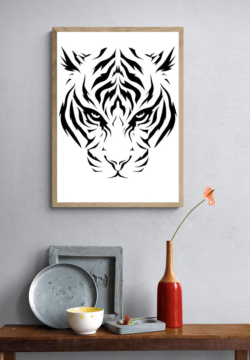 Tiger Face Line Art Poster. — room view 3