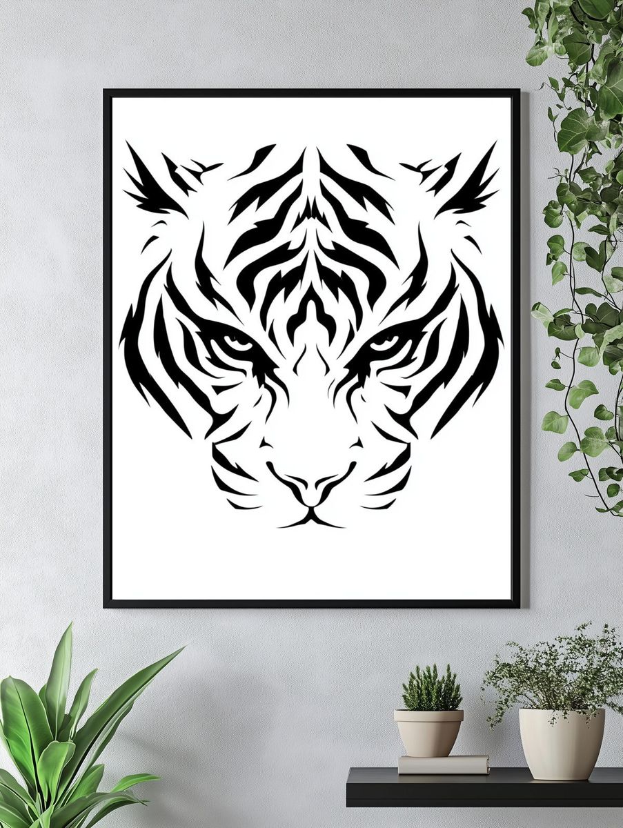Tiger Face Line Art Poster. — room view 4