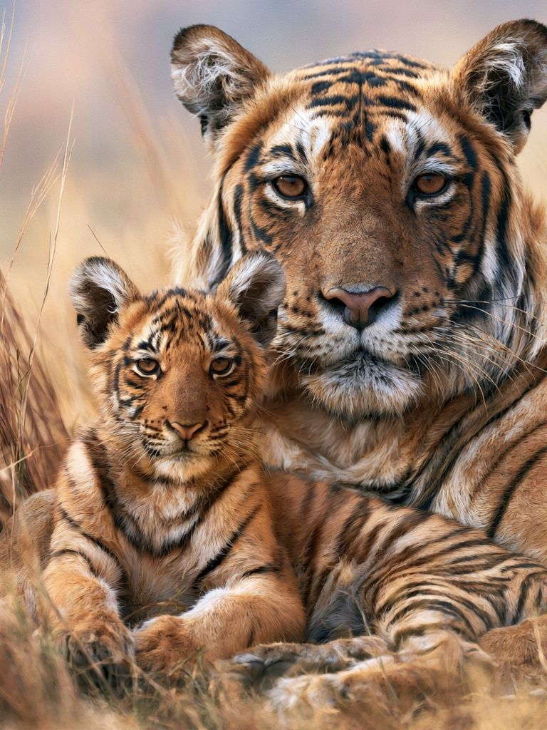 Tiger Mother and Cub Photography Poster. poster detail