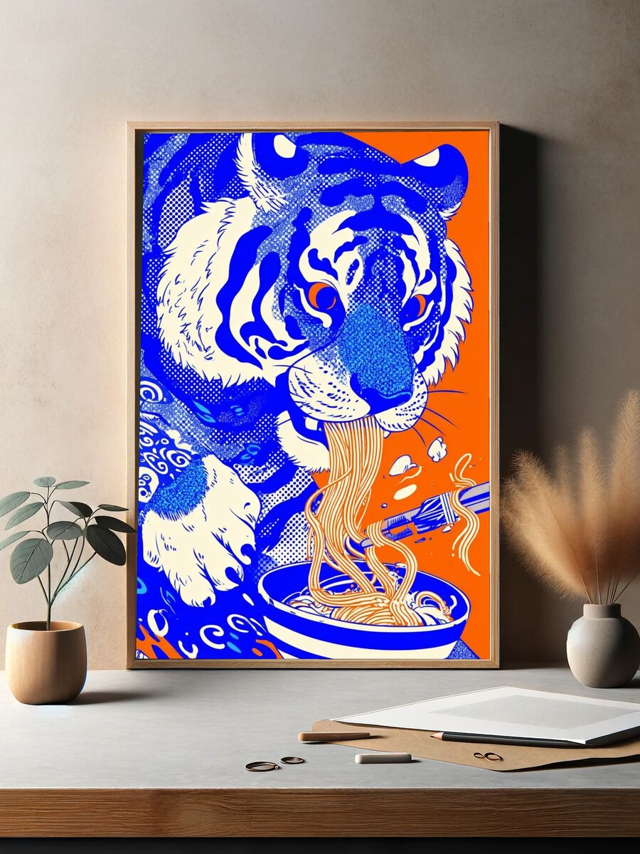 Tiger Eating Noodles — Graphic Print. — room view 2