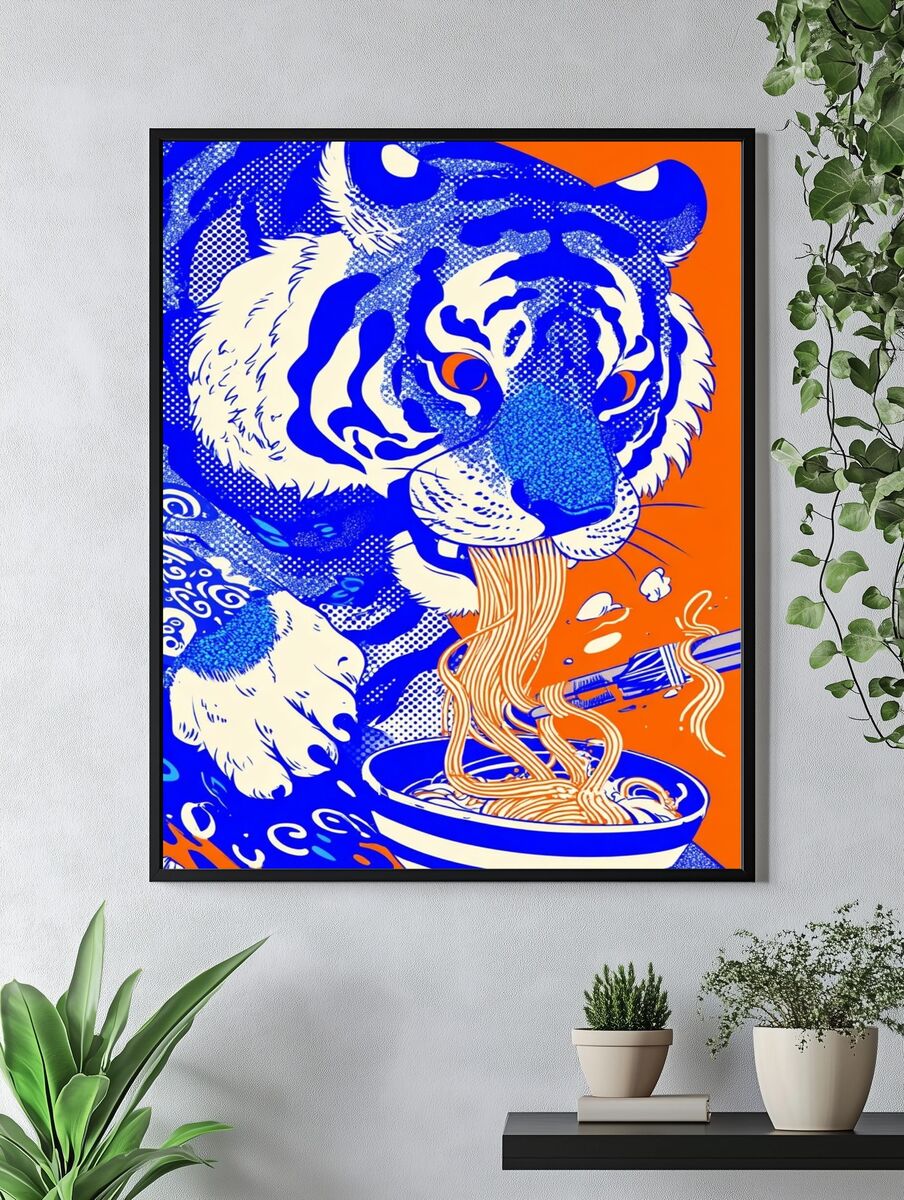 Tiger Eating Noodles — Graphic Print. — room view 4