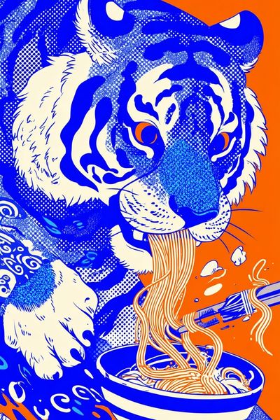 Tiger Eating Noodles — Graphic Print. poster print