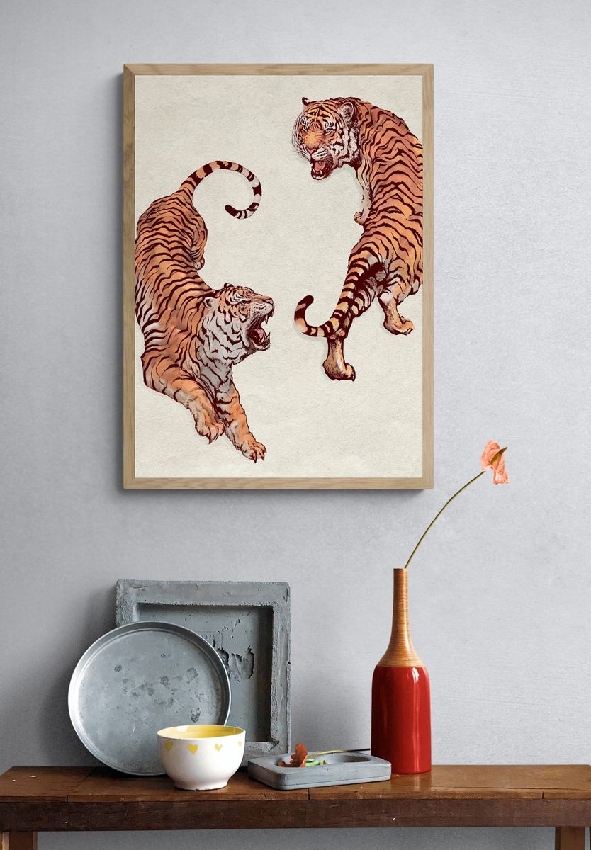 Hand drawn roaring yin yang. — room view 3